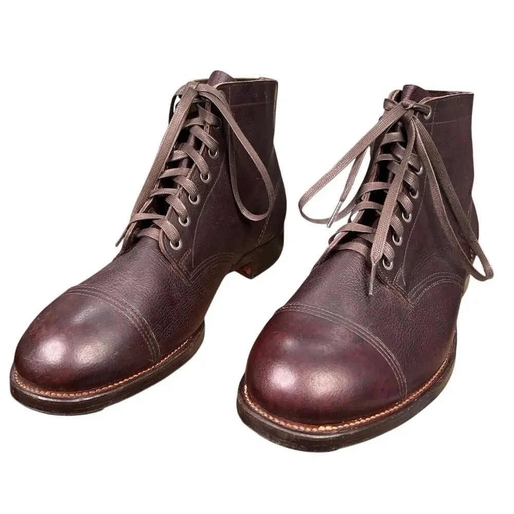 Vintage 1946 Swedish Army M/39 Brown Leather Cap Toe Boots Size 47 US 13 A